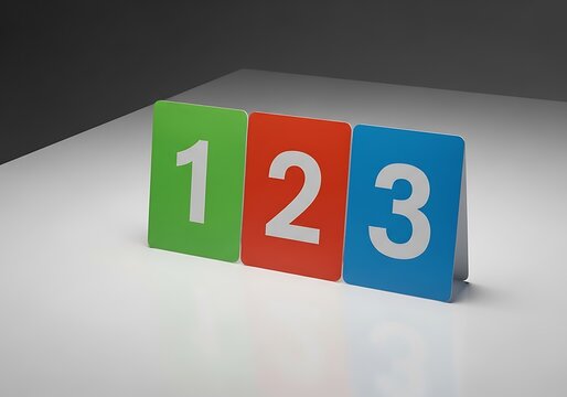 Colorful numbered blocks displaying easy 123 sequence on white background in modern minimalist office setting
