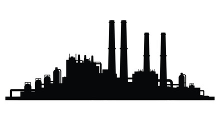 Fototapeta premium Silhouette of an industrial complex featuring smokestacks and factory buildings