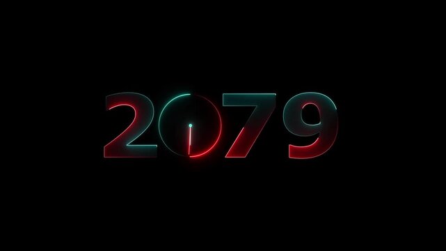 Happy New Year 2079 glowing neon text animation. New year celebration transfer animation. festival, new life, growth of business, investment, finance, innovation. 