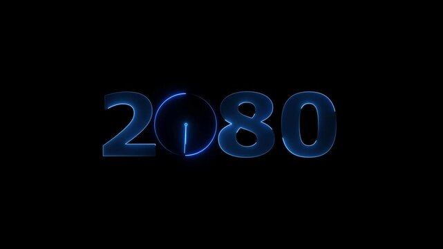 Happy New Year 2080 glowing neon text animation. New year celebration transfer animation. festival, new life, growth of business, investment, finance, innovation. 