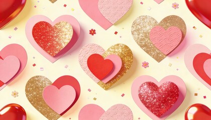 Seamless Valentine Heart Collage Pattern with Mixed Textures