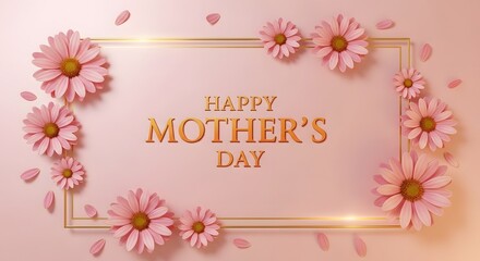Obraz premium Happy Mother’s Day Floral Frame with Soft Pink Background