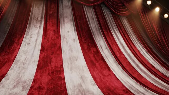 Grand Circus Tent: A large, striped circus tent, its weathered canvas telling tales of performances and excitement under the soft glow of spotlight.