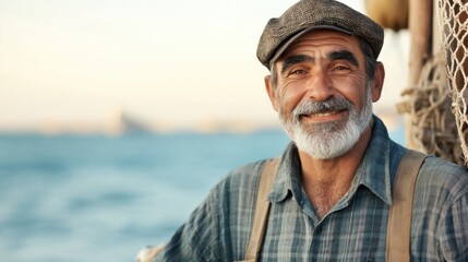 Smiling Fisherman Portrait with Sea Background