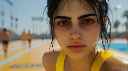 Tired Woman Athlete Wiping Sweat During Outdoor Sports Break