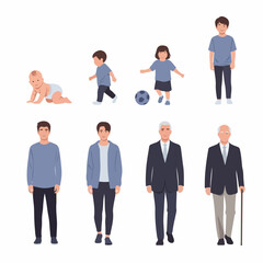 Obraz premium Vector illustration showing the stages of male human life development from babyhood and childhood through adulthood to elderly senior age.