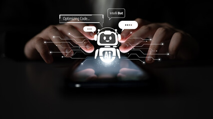 Naklejka premium AI chatbot using prompt engineering and LLM deep learning delivers explainable generative AI for smarter, more efficient business support. Latch