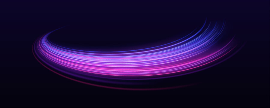 Neon pink streaks flow rapidly along the highway, creating curved glowing trails. Bright glow and motion blur convey acceleration and fast motion. Ideal for futuristic or digital layouts vector