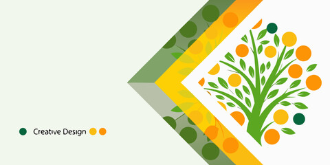 Stylized illustration of citrus trees with vibrant colors and geometric shapes