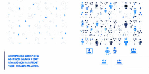 Abstract blue silhouettes of people and shapes on a white background