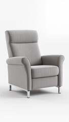 Fototapeta premium Modern gray fabric armchair isolated on a white background,