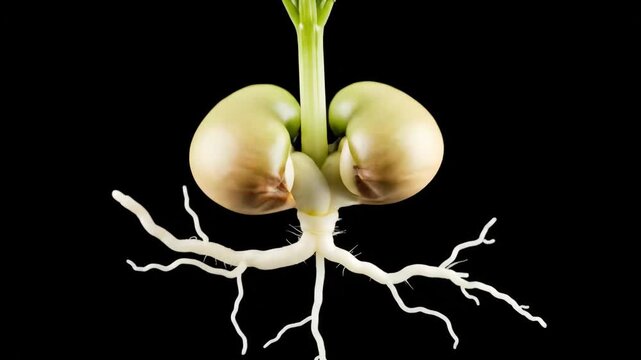 Close-up of a single mushroom with a long stem on black background