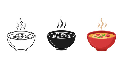 Three steaming bowls of food in different colors Vector