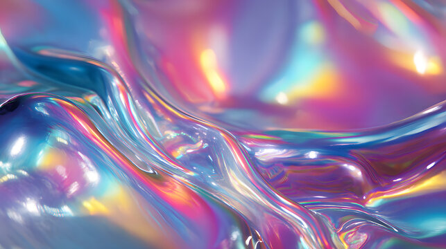 iquid background with flowing glossy rainbow waves and reflections