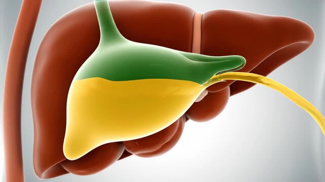 3D Visualization: Human Gallbladder Releasing Bile into the Digestive System