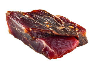 A close-up shot of a delicious piece of dried meat, perfect for food lovers. This high-quality image captures the rich textures and flavors of the meat Isolated Transparent Background, PNG