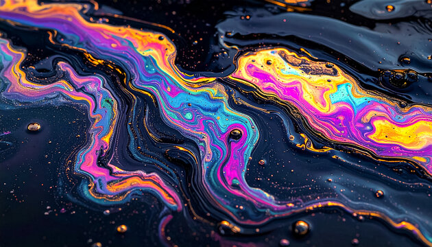 Vibrant colorful oil slick on water.