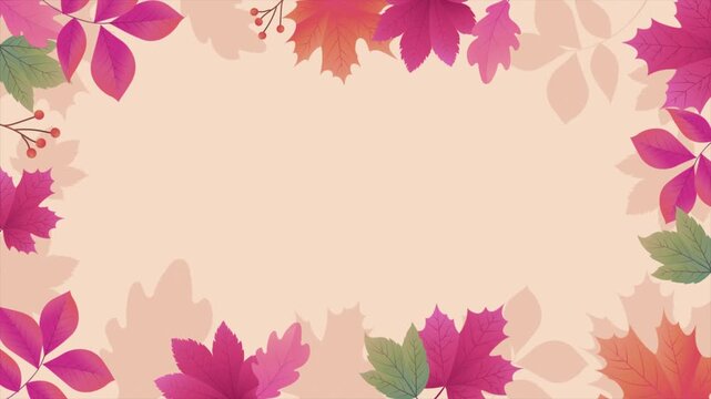 Vibrant autumn maple leaf border design framing soft peach background ideal for seasonal festive celebration announcements