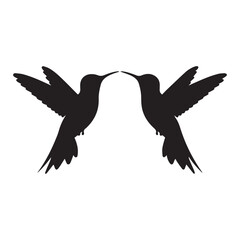 Obraz premium Elegant Symmetrical Hummingbird Silhouettes Flying Face to Face for Graceful Nature Branding. 