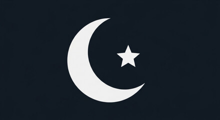 White Crescent Moon with Star on Dark Blue Background