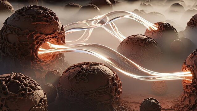 Futuristic digital representation of interconnected neural clusters in a biological environment