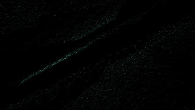 Greenish-blue lines flow dynamically across a black background
