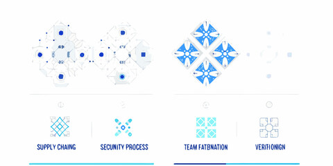 Abstract geometric patterns with blue accents and associated text labels