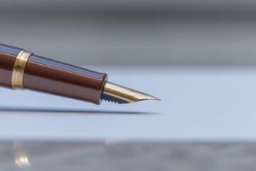 Fototapeta premium Elegant Golden Fountain Pen Finalizing a Signature on White Paper in a Luxury Office Setting for Brand Identity Corporate Documents and Legal Contracts