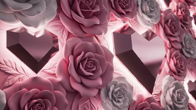 Love and Bloom: A close-up showcases a romantic tableau of hearts and roses. The interplay of shadows and light creates a sense of depth and dimension.