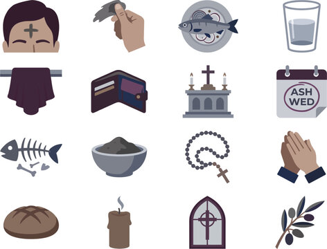 Ash Wednesday Religious and Traditional Icon Set