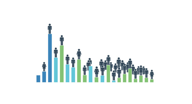 Demographic bar chart with diverse male and female population icons