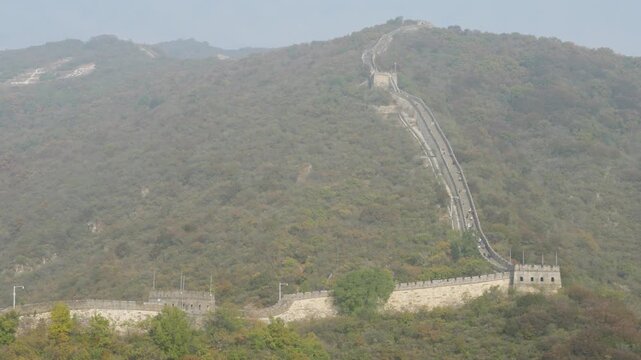 Wide shot of The Great Wall of China Mutianyu Section Watchtowers 18-20