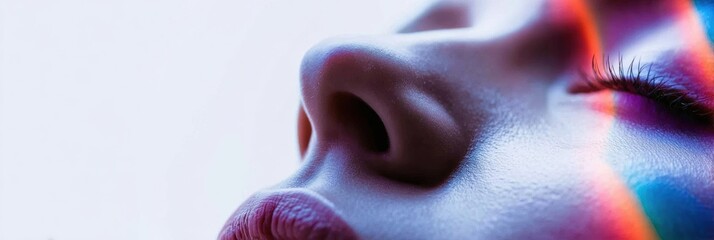 Close up of woman receiving IPL facial skin treatment with intense pulsed light and laser therapy in a professional medical spa for beauty advertising background