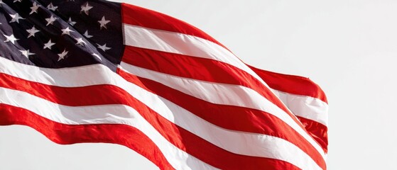 Obraz premium National Flag with Stars and Stripes Waving Outdoors in Bright Daylight for Patriotic Celebration and Independence Day Background with Copy Space