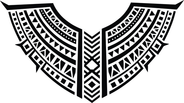 Black tribal tattoo design vector illustration featuring geometric neck collar pattern with maori style shapes for chest decoration.