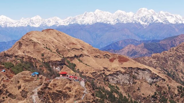 Aerial view from Kalinchowk shows Bhagawati Temple surrounded by Himalayan peaks including Annapurna Manaslu Ganesh Himal Langtang Dorjee Lakpa Gauri Shanker and more