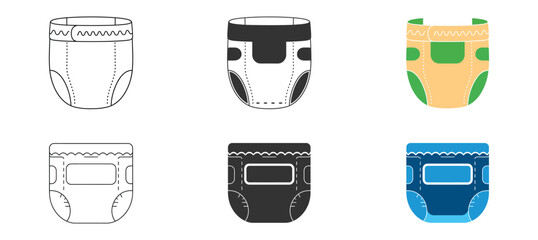 Obraz premium Baby diaper icon set, baby diaper vector design, colorful black and white vector style.