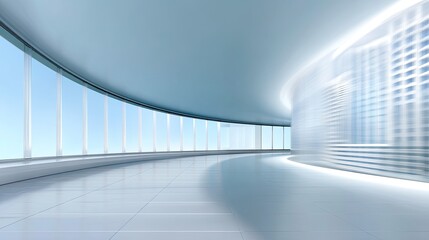 Obraz premium Modern architectural interior with sleek lines, large windows, and bright lighting creating an airy atmosphere in a contemporary building design