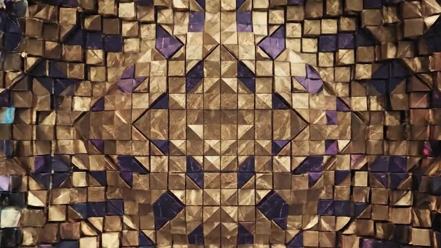 Abstract geometric pattern with iridescent squares and light flares