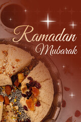 Naklejka premium Celebration of Ramadan with traditional sweets and special greetings in a festive setting