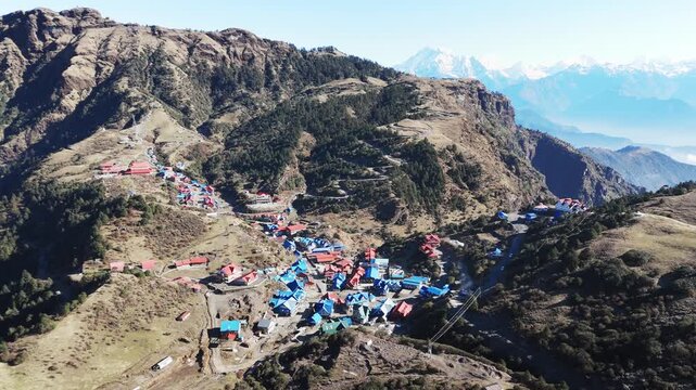 Aerial view from Kalinchowk in Dolakha reveals Himalayan peaks including Annapurna Manaslu Langtang Ganesh Himal and Gauri Shanker in a stunning natural panorama