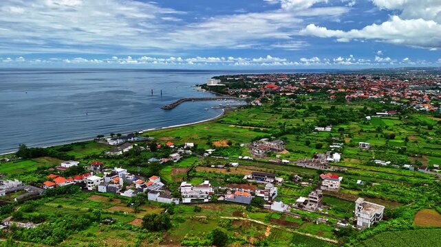 Aerial view of Kuta Selatan, Bali, showcasing lush landscape by the coast