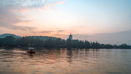 ，China, Hangzhou, West Lake, city, city skyline, tourist destination, landmark, architectural landscape，