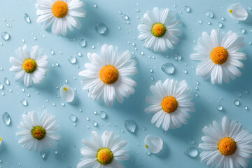 Obraz premium Fresh White Daisy Flowers Floating on Serene Blue Water