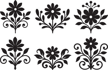 Decorative folk floral ornament flower vector set for vintage pattern and craft design
