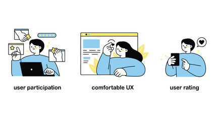 Obraz premium An illustration showcasing user experience concepts including participation and rating