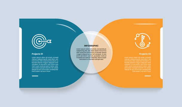 2 points comparison for infographic with glossy gradient style with round rectangle with circle center opposite direction two point list information