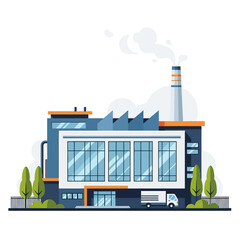 Obraz premium Modern factory building with smokestack and delivery truck, flat design illustration