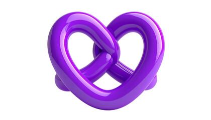 Shiny, stylized purple pretzel on black background. 3D rendering with glossy finish