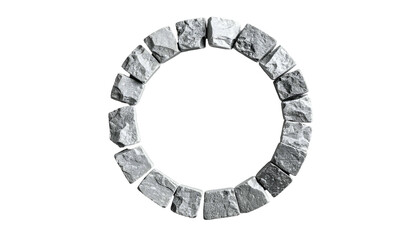 Circular arrangement of gray, textured stones forming a ring against a black background